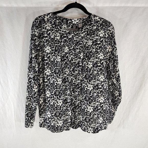 Liz Claiborne Tops - LIZ CLAIBORNE Flower Print Shirt Size L Black/White Color 100% Cotton Exc. Cond!